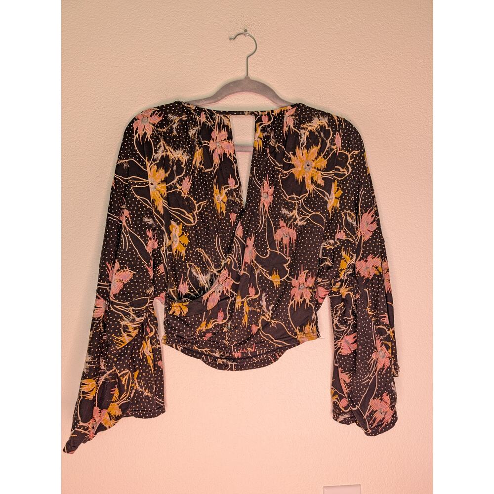 Free People Last Time Floral Bell Sleeve Cutout Blouse Boho Coquette Fairy S **